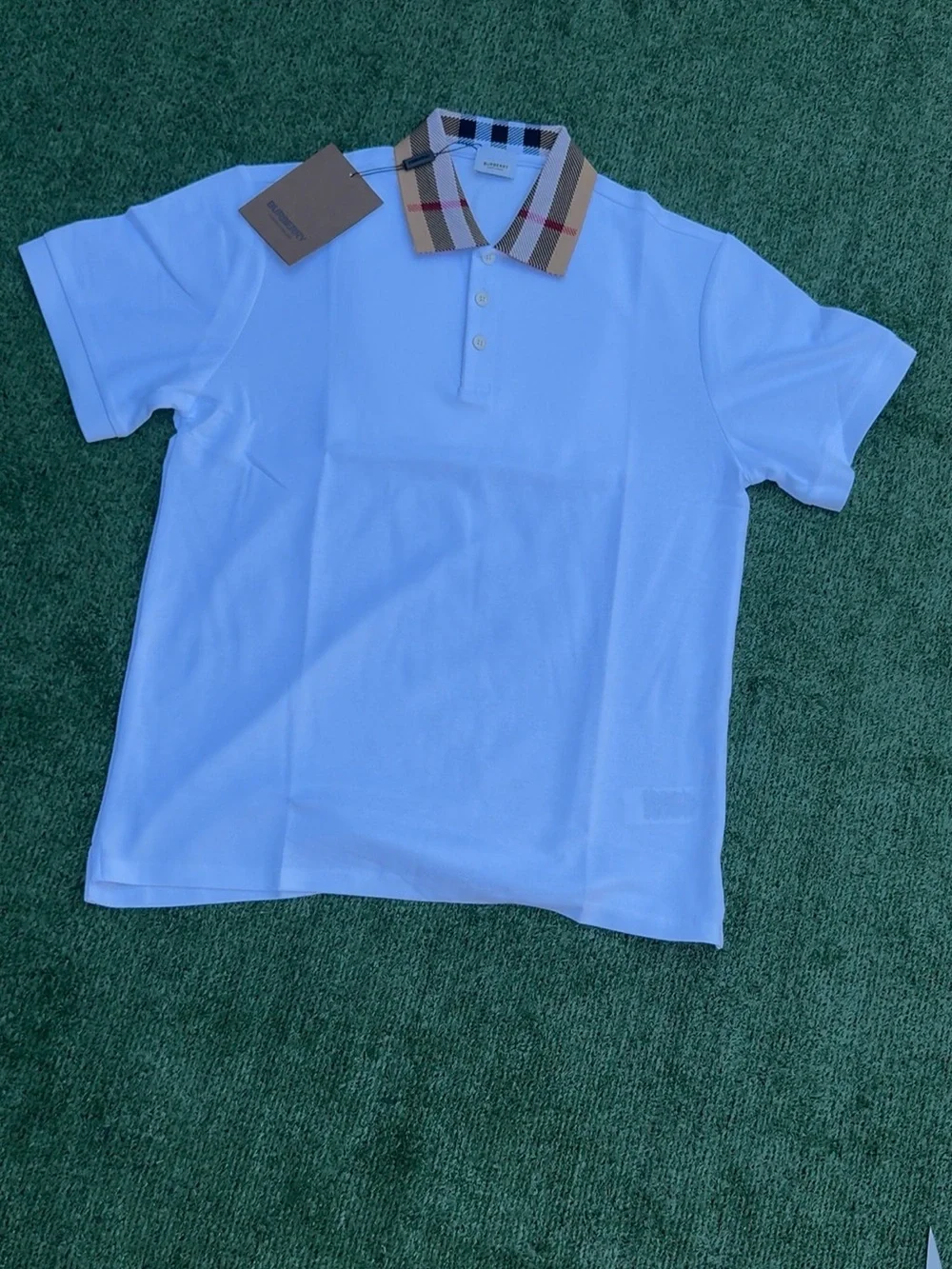 White Polo with Check Plaid Collar - Classic Casual